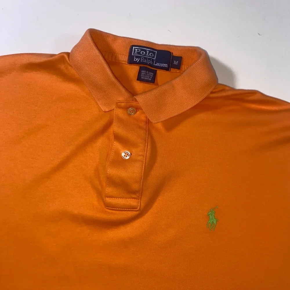 Polo Ralph Lauren Mens Orange Short Sleeve Pony Logo Cotton Polo Shirt Size M